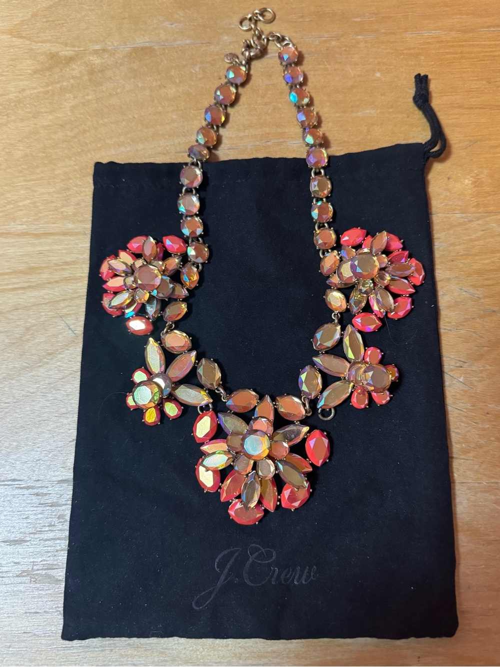 J.Crew Peach Coral AB Flower Statement Necklace (With Pouch)